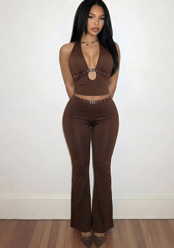 Women Summer Sleeveless Cropped Top and Trousers Two-Piece Set