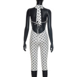 Women Sexy Polka Dot Halter Neck Backless Lace Jumpsuit