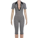 Women Autumn/Summer Turn-down Collar Sexy U-Neck Jumpsuit