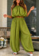Women Halter Neck Sleeveless Crop Top and Lantern Pants Casual Two-Piece Set