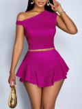 Women Casual Sexy Off-Shoulder Top and Asymmetrical Skirt Two-Piece Set