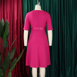 Plus Size Women Summer Short Sleeve Elegant Solid African Dress