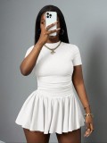 Women Round Neck Top and Pleated Skirt Two-Piece Set