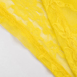 Women Summer Lace Patchwork Halter Neck Slit Ribbon Dress