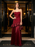Women French Sexy Strapless Backless Ruffle Dress