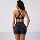 Women Leopard Print Sexy Bra Top and Shorts Fitness Yoga Two-Piece Set