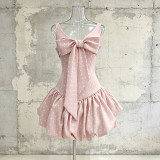 Women Summer Patchwork Polka Dot Camisole Dress