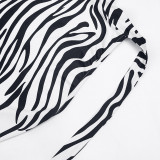 Women Sexy Zebra Print Halter Neck Backless Jumpsuit