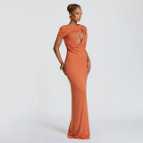 Women Summer Casual One-Shoulder Short-Sleeve Ribbon Hollow-Out Dress