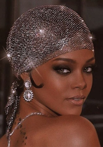 Women Mesh Rhinestone Stretchy Fishnet Hat Rhinestone headscarf/hat