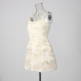 Women Lace Embroidery Patchwork Strap Dress