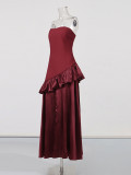 Women French Sexy Strapless Backless Ruffle Dress