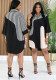 Women Color Block Patchwork Turn-down Collar Casual Shirt Dress