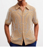 Men's coconut tree jacquard openwork lapel knitting top