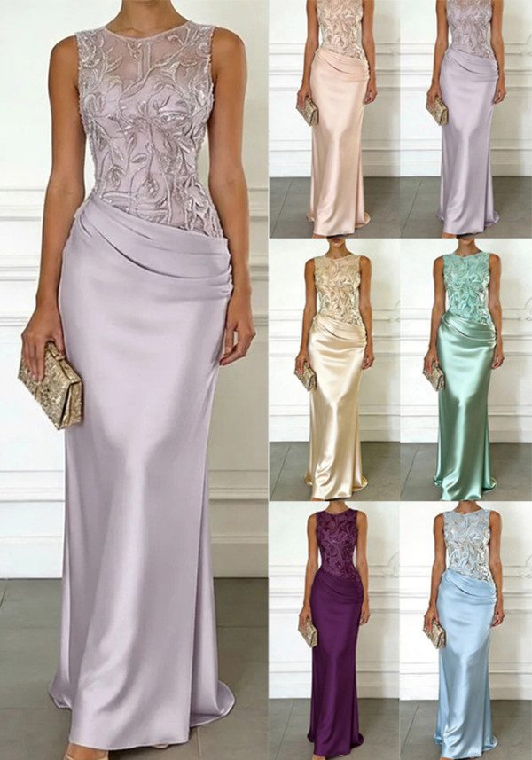 Women Spring Summer Sleeveless Contrast Color Casual Party Dress