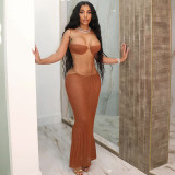 Women Summer Sexy Lace-Up See-Through Bikini Skirt Set