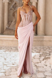 Women Spring Summer Halter Neck Tie-Up Patchwork Holiday Party Slit Dress