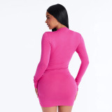 Women Summer & Autumn V-Neck Long-Sleeve Gathered Drawstring Bodycon Mini Dress