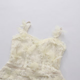 Women Lace Embroidery Patchwork Strap Dress