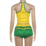 Women Summer Sexy Camisole Top and Drawstring Shorts Two-Piece Set