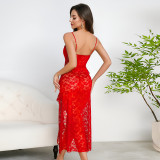 Women sexy suspender lace multi-layer ruffle irregular see-through nightdress