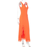 Women Summer V-Neck Slit Maxi Dress