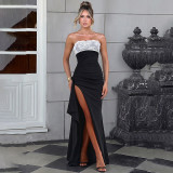 Women Summer Lace Patchwork Strapless Elegant Slit Dress