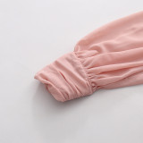 Women Elegant High-Neck Puff Sleeve Knot Pleated Dress
