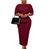 Women's Sexy Chic Bodycon Short Sleeve Ruffle Split African Dress