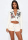Print Casual Long Sleeve Jacket & Tie-Waist Shorts Set