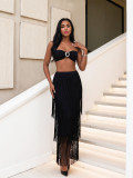 Fashion Strapless Top & Fringe Maxi Skirt Two-Piece Set