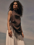 Women's Casual Satin Fringe Sleeveless Vest