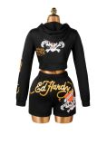 Print Casual Long Sleeve Jacket & Tie-Waist Shorts Set