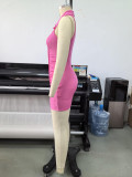 Women's American Sleeveless Turndown Collar Ruched Slim Fit Bodycon Mini Dress