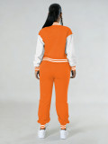 Women contrasting color baseball top and pant two-piece set
