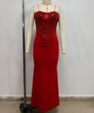 Fashion Strapless Sequin Ruched Slim Waist Mermaid Maxi Evening Dress