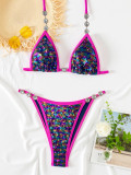 Women's Sexy Colorblock Lace-Up Low Back Bikini Swimsuit