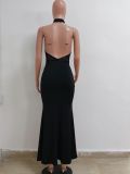 Fashion Lace Patchwork Halter Neck Low Back Mermaid Evening Dress