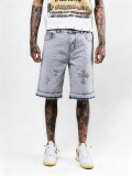 Full Rhinestone Beaded Knee-Length Straight Denim Shorts