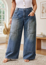 Plus Size High Waist Loose Wide-Leg Wash Cargo Denim Pants for Women Plus Size High Waist Loose Wide-Leg Wash Cargo Denim Pants for Women