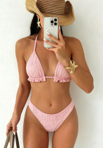 Women's Sexy Solid Low Back Lace-Up Bikini Swimsuit Women's Sexy Solid Low Back Lace-Up Bikini Swimsuit