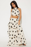 Elegant Polka Dot Sleeveless Cascading Ruffles Two-Piece Skirt Set