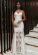 Fashion White Beaded Lace Strap Maxi Evening Dress