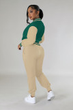 Women contrasting color baseball top and pant two-piece set