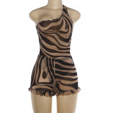 Summer Women's Sexy Slash Shoulder Top & Ruffle Shorts Set