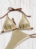 Women's Sexy Solid Lace-Up Low Back Bikini Swimsuit