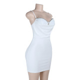 Pearl Rhinestone Strap Slim Waist Slim Fit Mini Dress