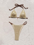 Women's Sexy Solid Lace-Up Low Back Bikini Swimsuit