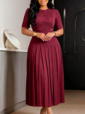 Women's Pleated Round Neck Patchwork Ruched Dress