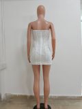 Fashion White Beaded Strapless Bodycon Mini Evening Dress